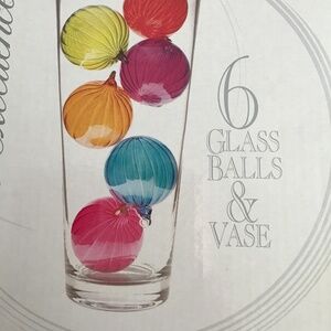 6 Glass Balls and Vase